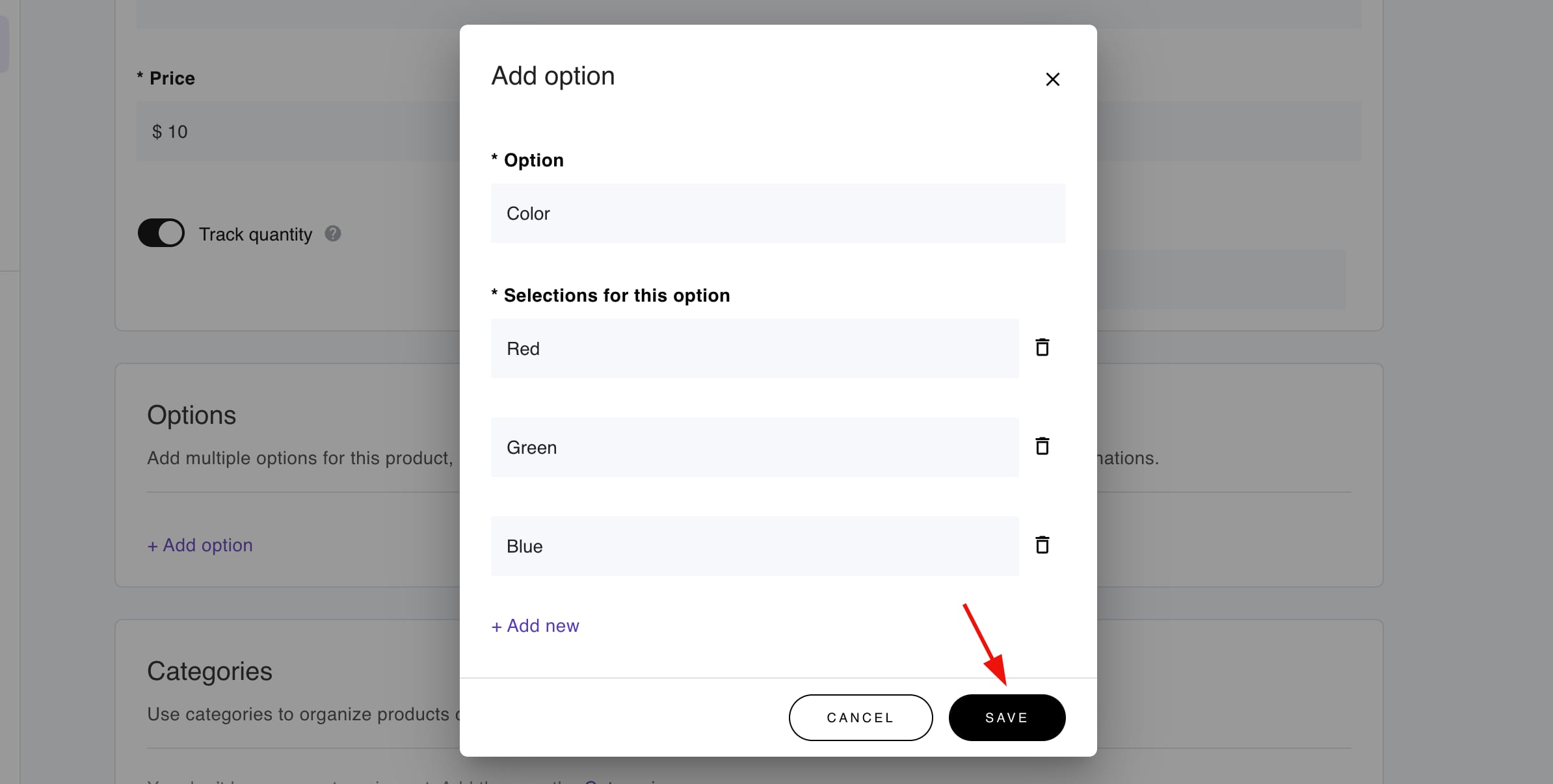 Creating product options in Hostinger Website Builder