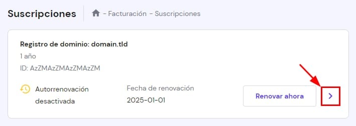 La página de suscripciones en la sección Facturación de hPanel en Hostinger