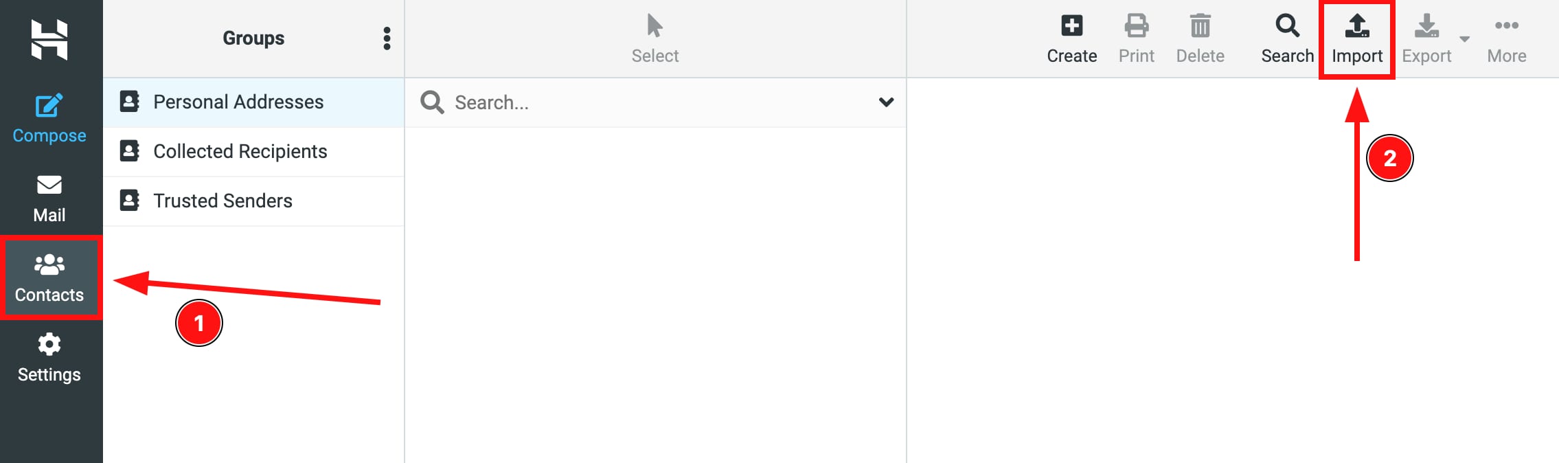 Configuración de contactos en Hostinger Email