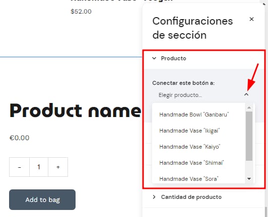 Seleccionar producto único con el Creador de Sitios Web Hostinger
