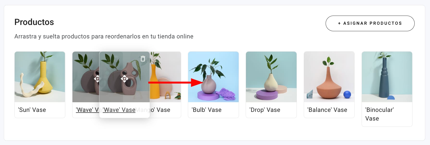 Reorganizar los productos en el orden preferido