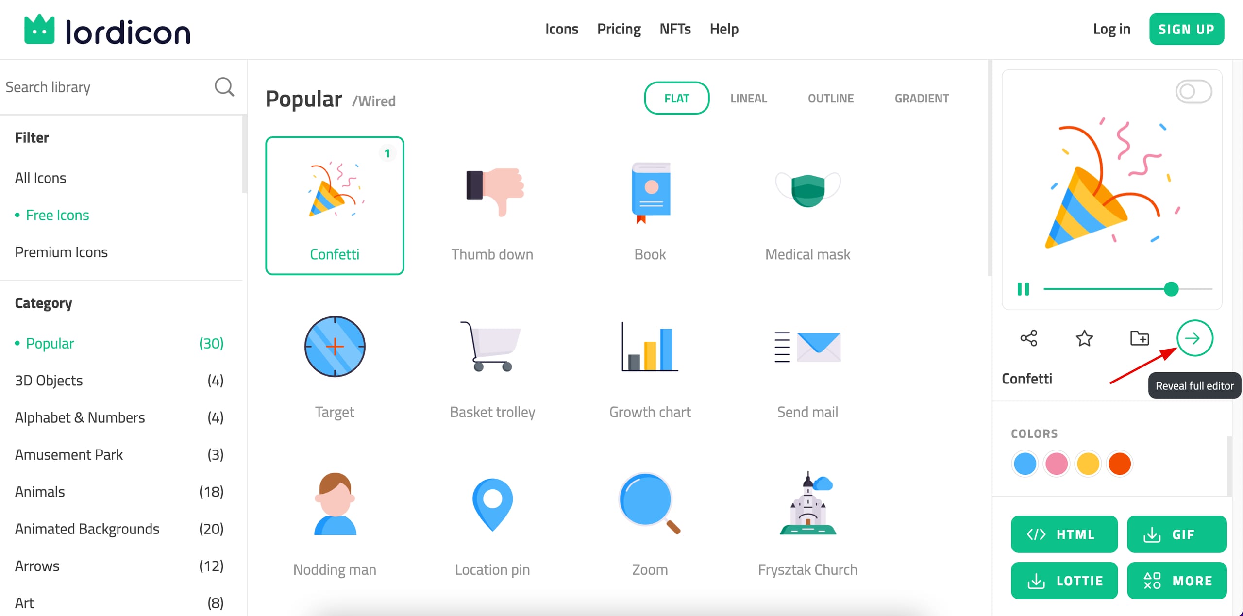La biblioteca de animaciones en Lordicon