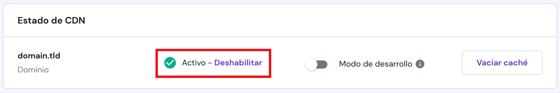 La vista cuando la CDN de Hostinger está habilitada