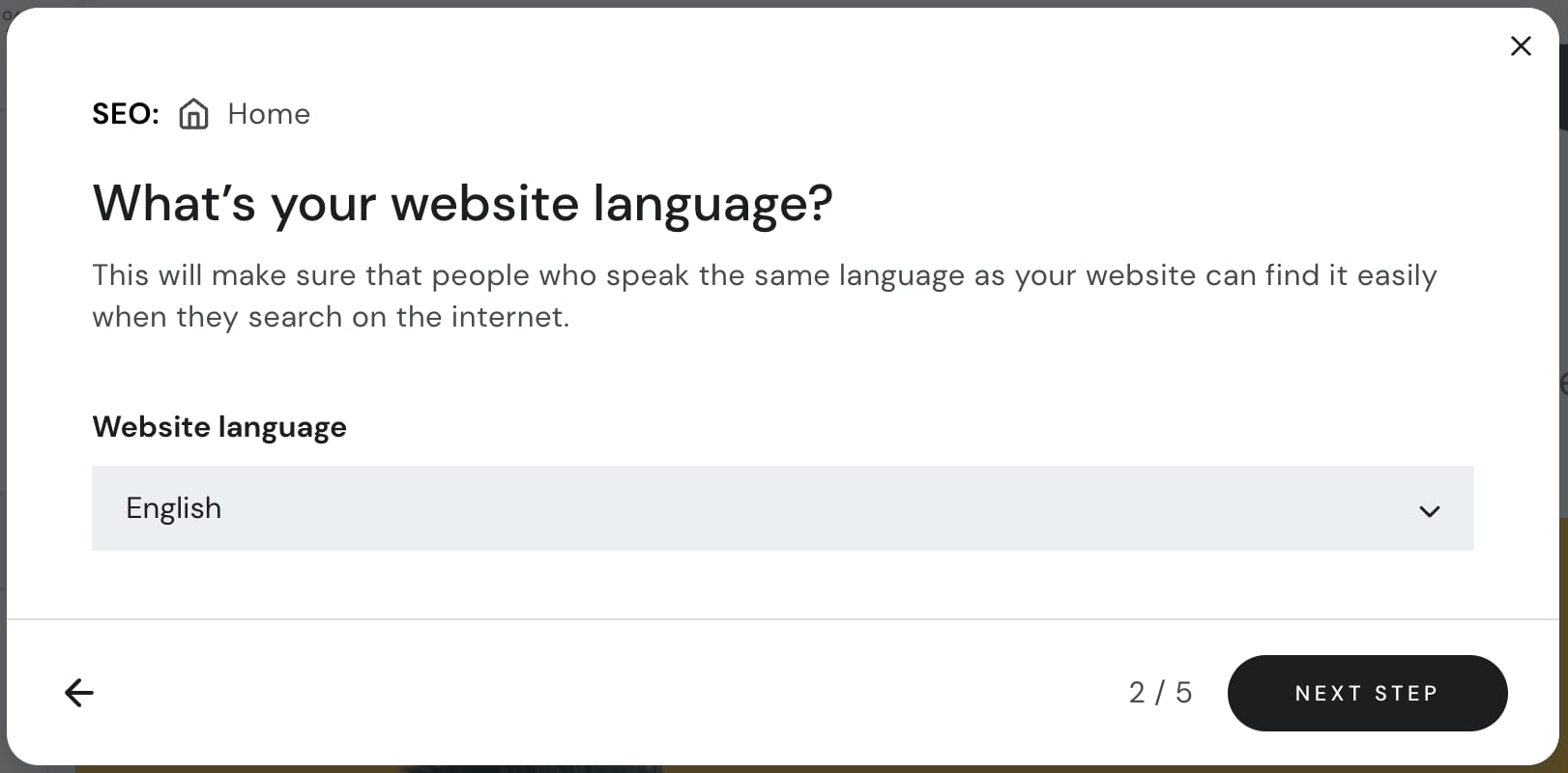 Idioma predeterminado del sitio web en la configuración de SEO