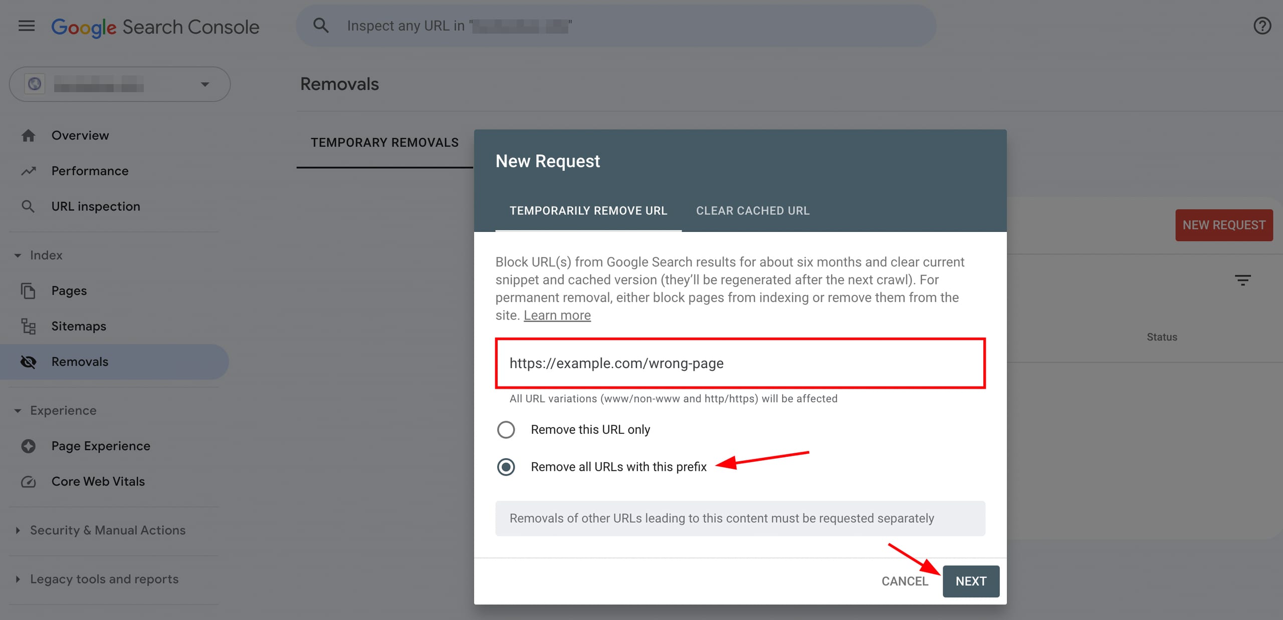 Uso de la herramienta de eliminación en Google Search Console