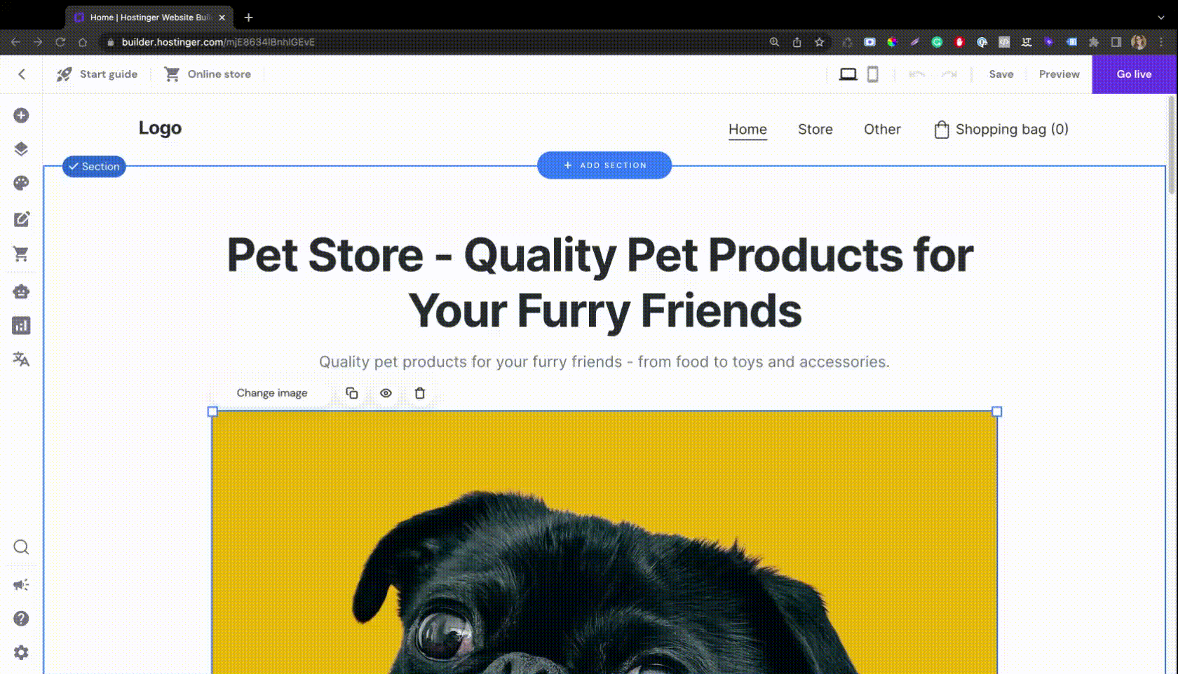 Especificar el idioma predeterminado del sitio web en Hostinger Website Builder