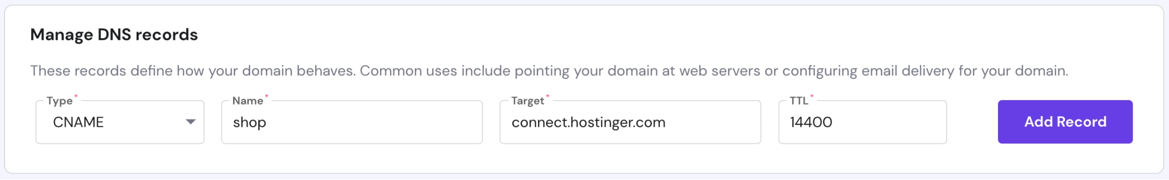 Creating a subdomain as a CNAME record