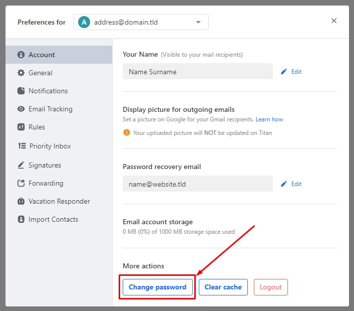 Resetting a password of an email account