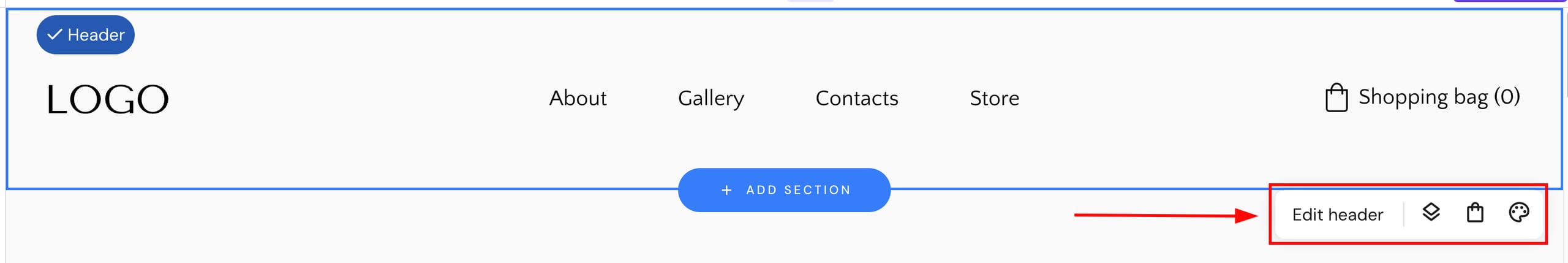 Header management options in Hostinger Website Builder