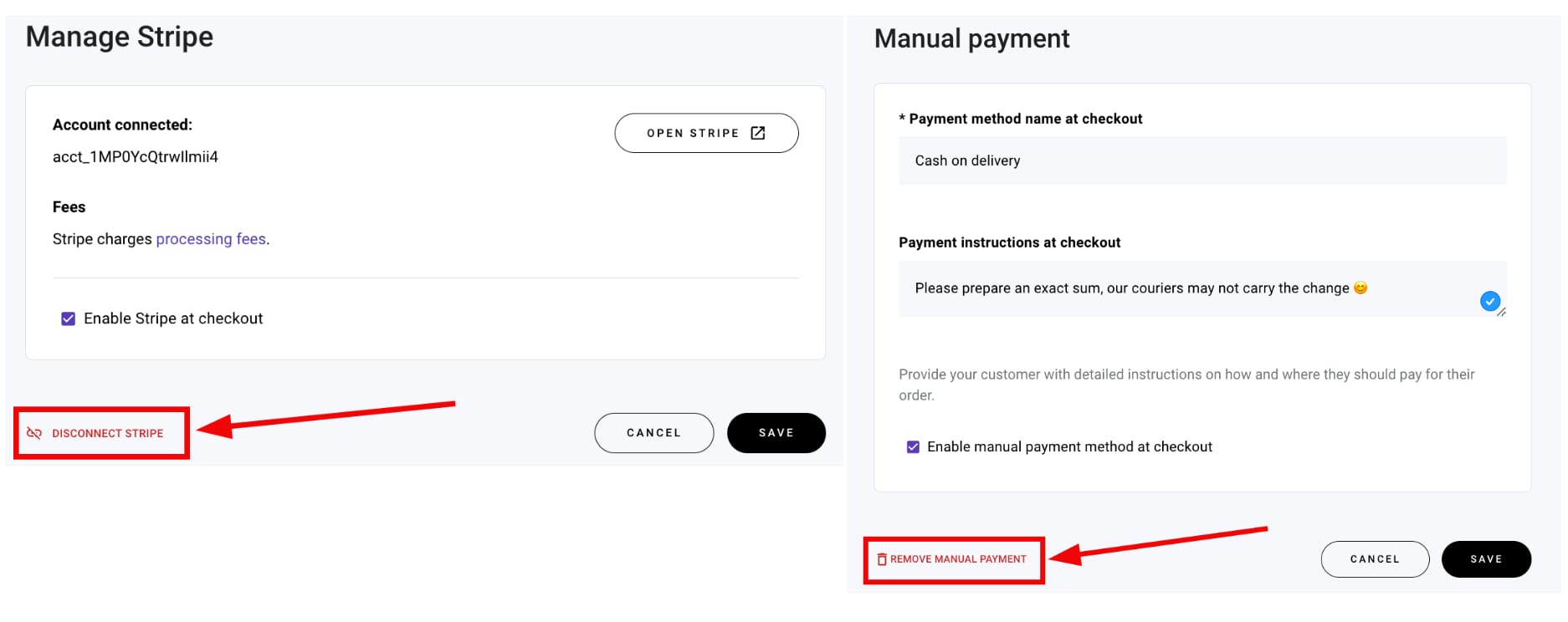 Payment settings in Hostinger Website Builder's store management area
