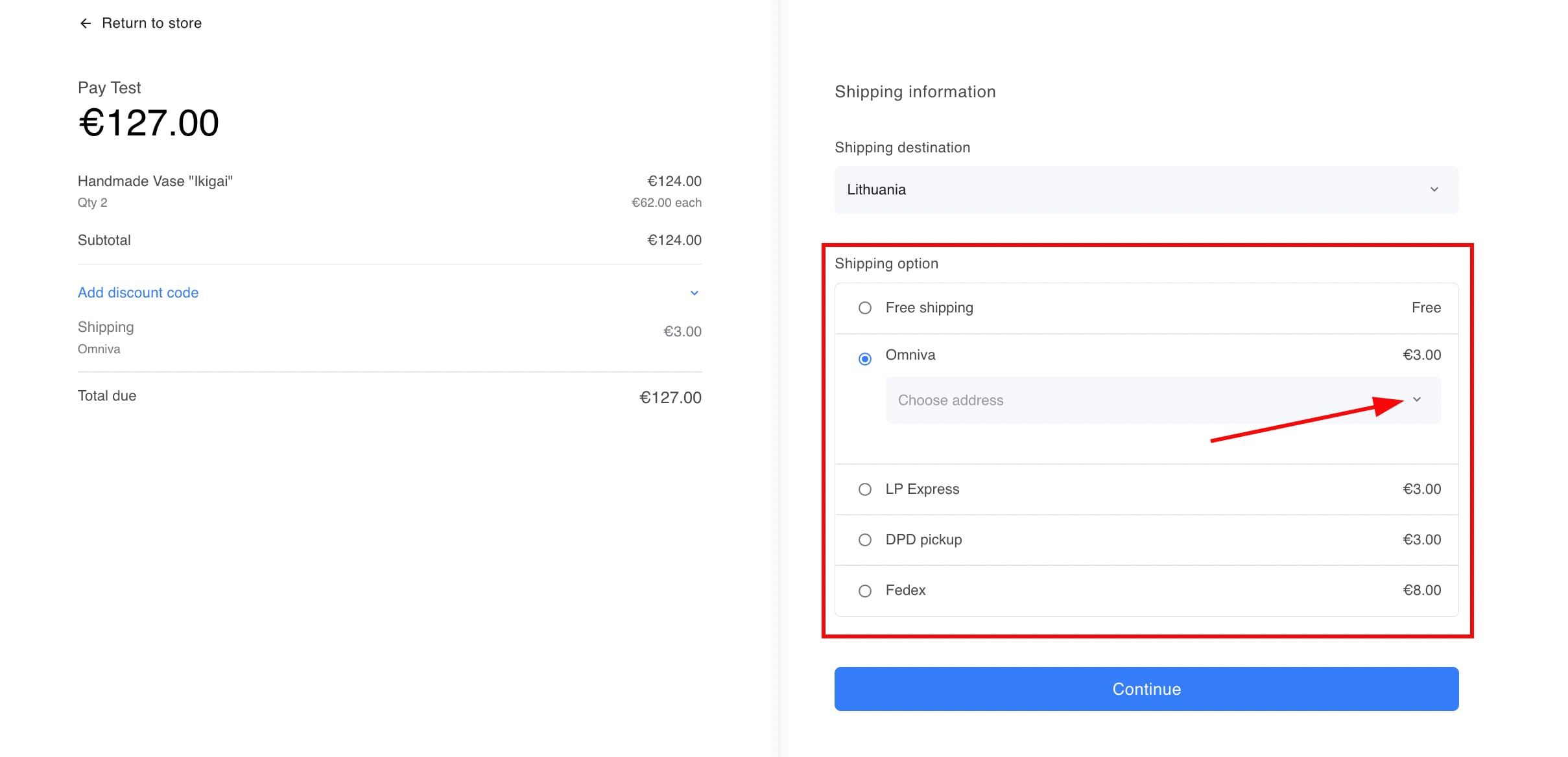 The list of parcel machines is integrated at the checkout by default