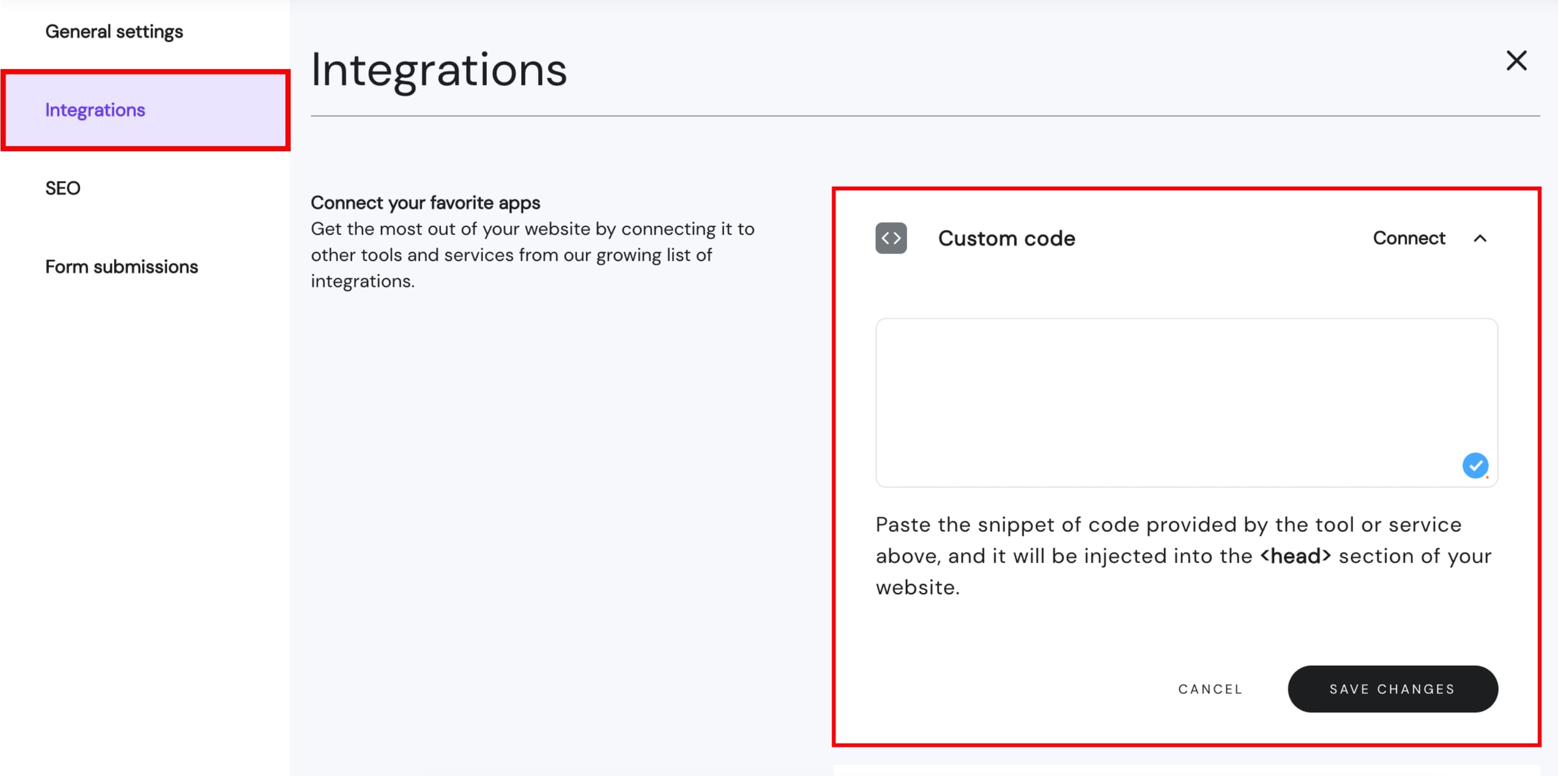 Inserting Google AdSense code in a website created with Hostinger Website Builder