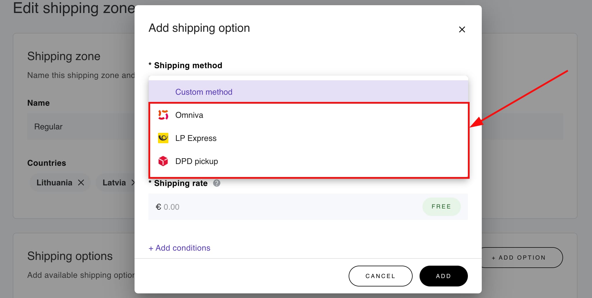 If your store is based in Lithuania, Latvia or Estonia, you may use the following parcel machines: LP Express, Omniva, DPD Pickup