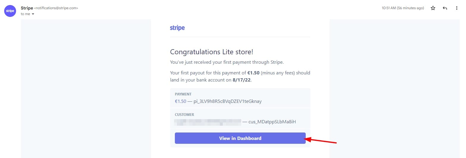 Email notification about a received payment by Stripe