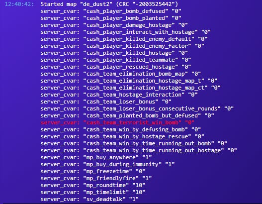 The console messages indicating a running server