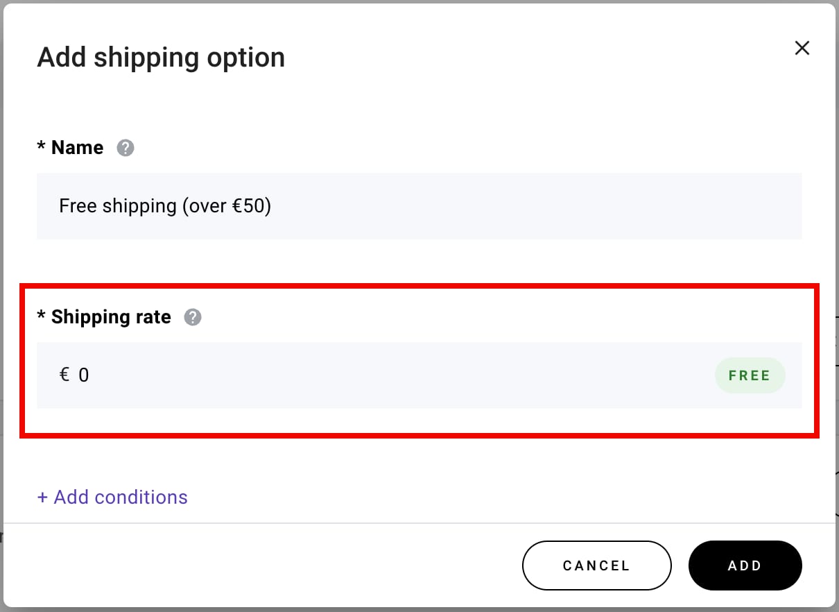 Specifying the shipping rate