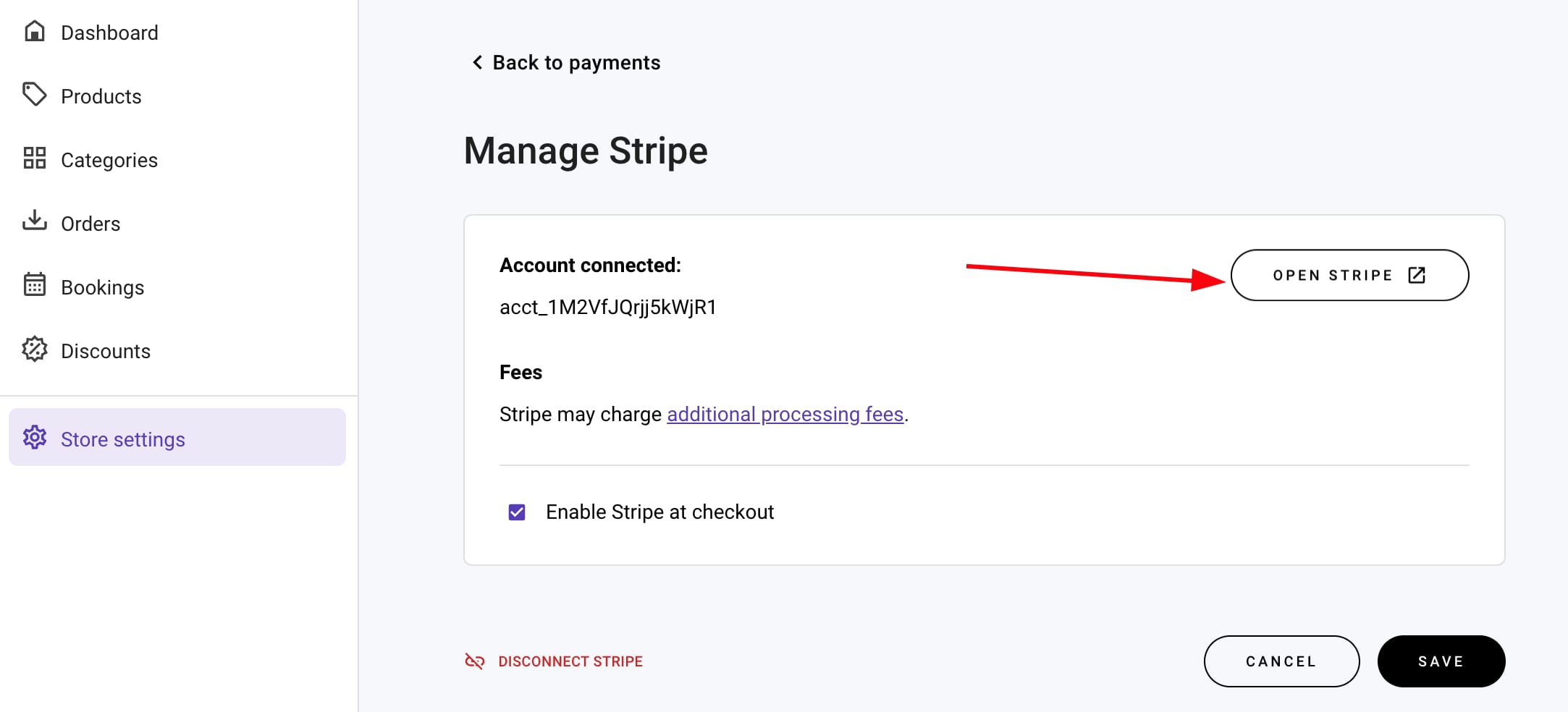 Stripe payments settings in Hostinger Website Builder