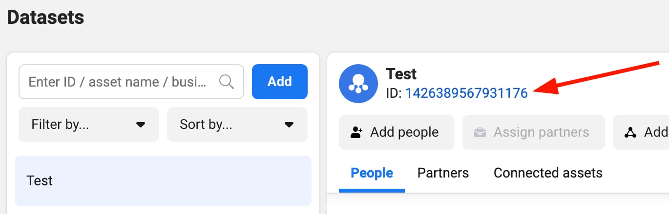The dataset ID in Meta Business settings