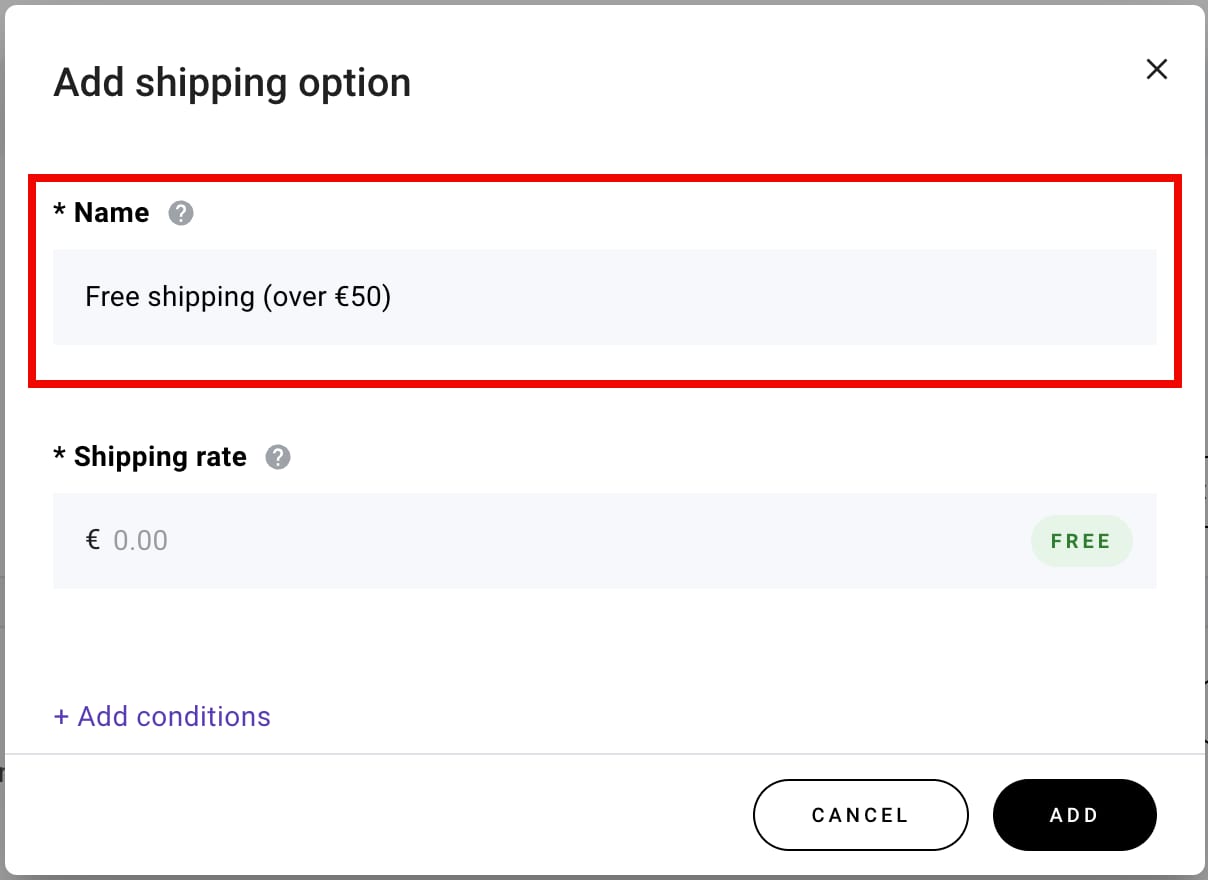 The title of the shipping option