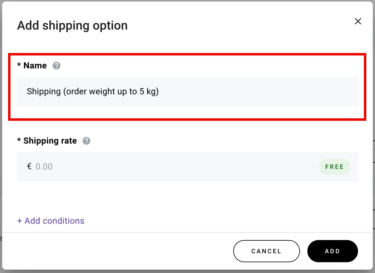 The title of the shipping option