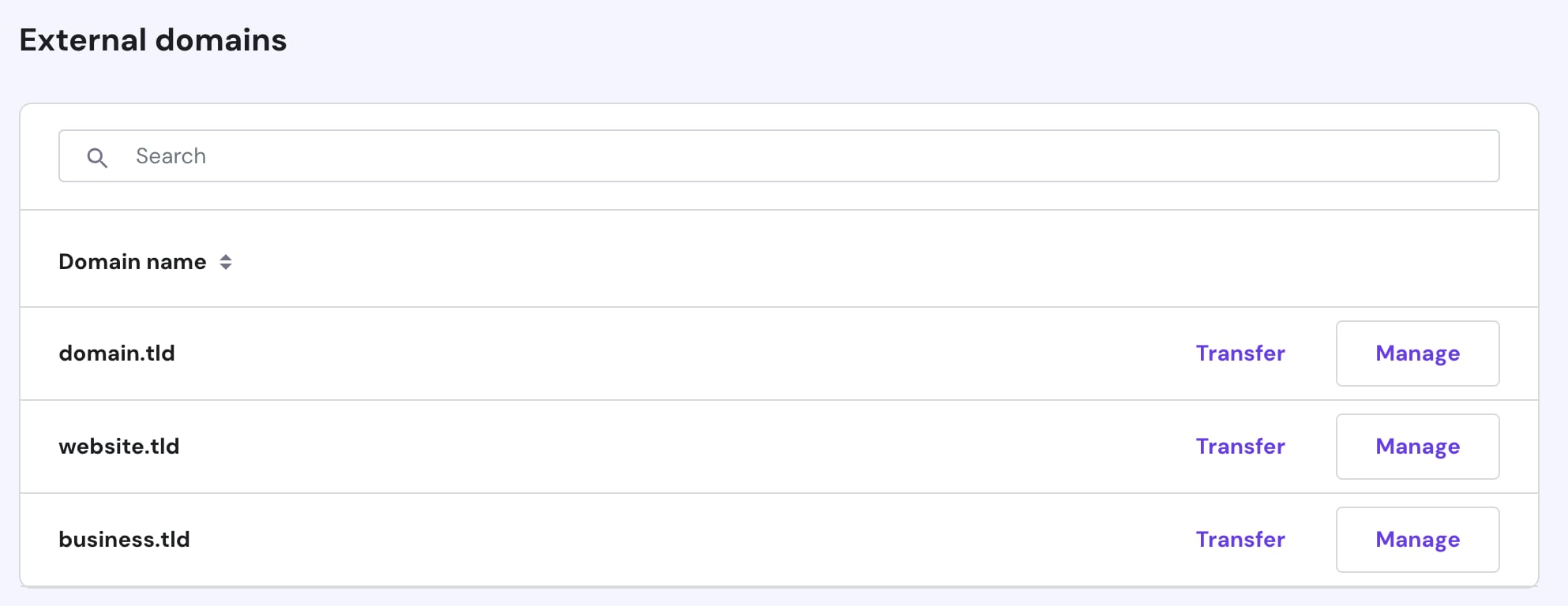 The Domains section in Hostinger