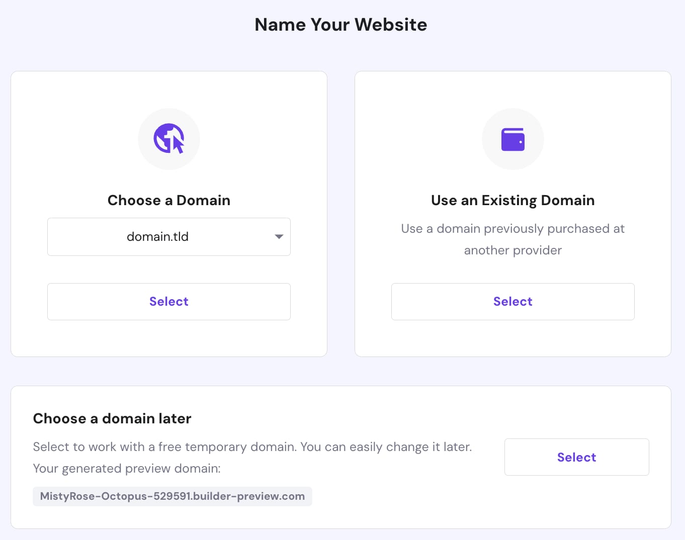 Connecting a domain during website setup