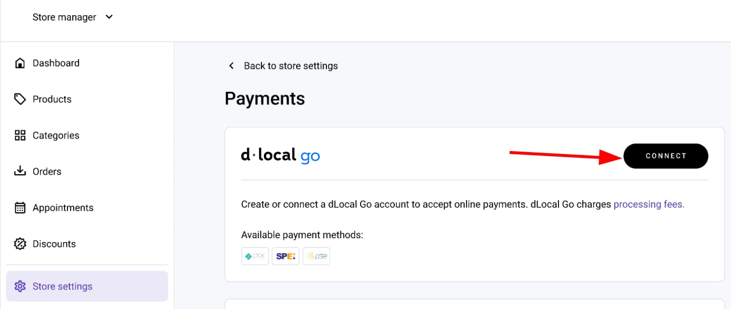 Habilitando dLocal Go en el Creador de sitios web de Hostinger