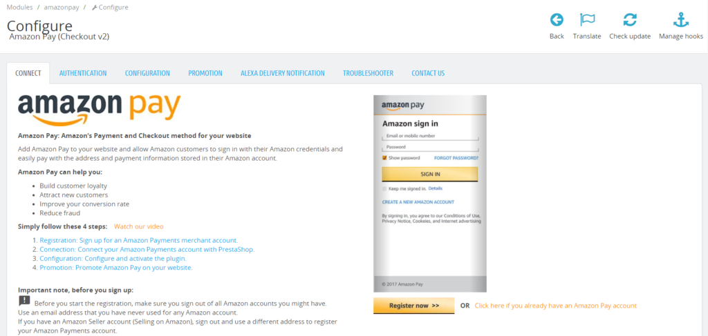 Configuración de Amazon Pay en PrestaShop