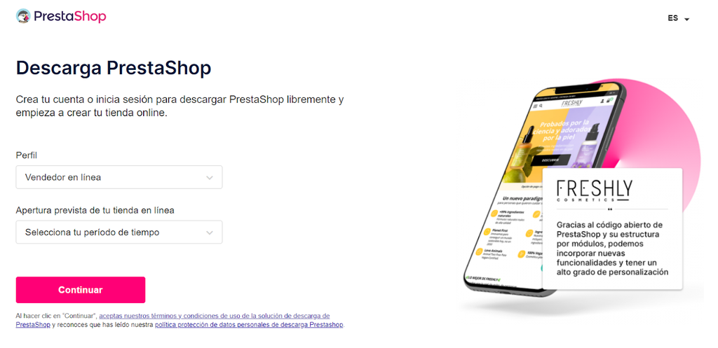 Página de descarga de PrestaShop