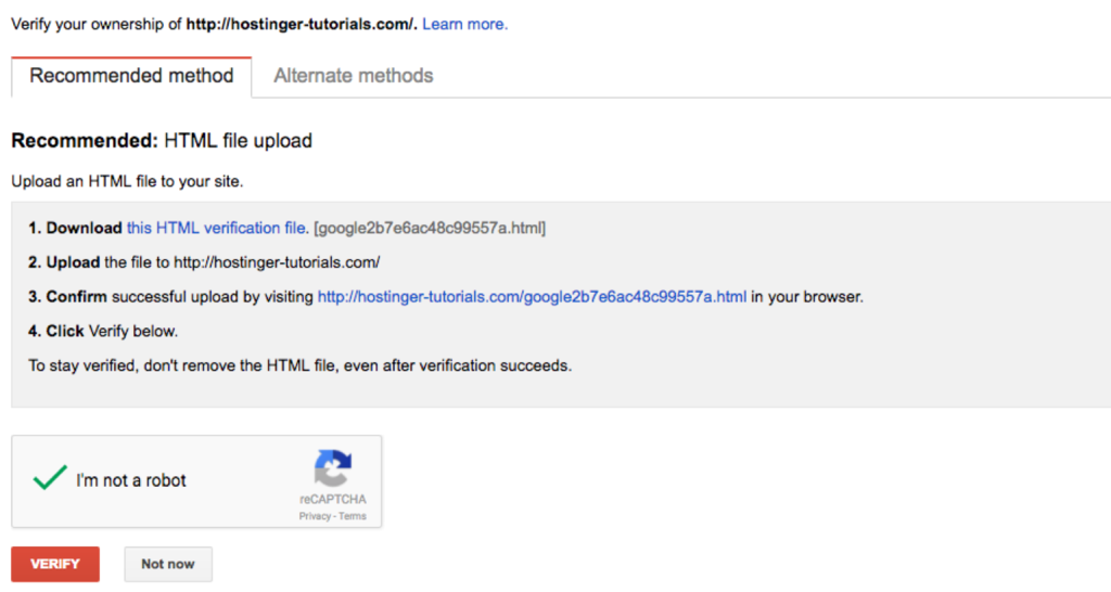 Methods of verifying a website in Google Search Console