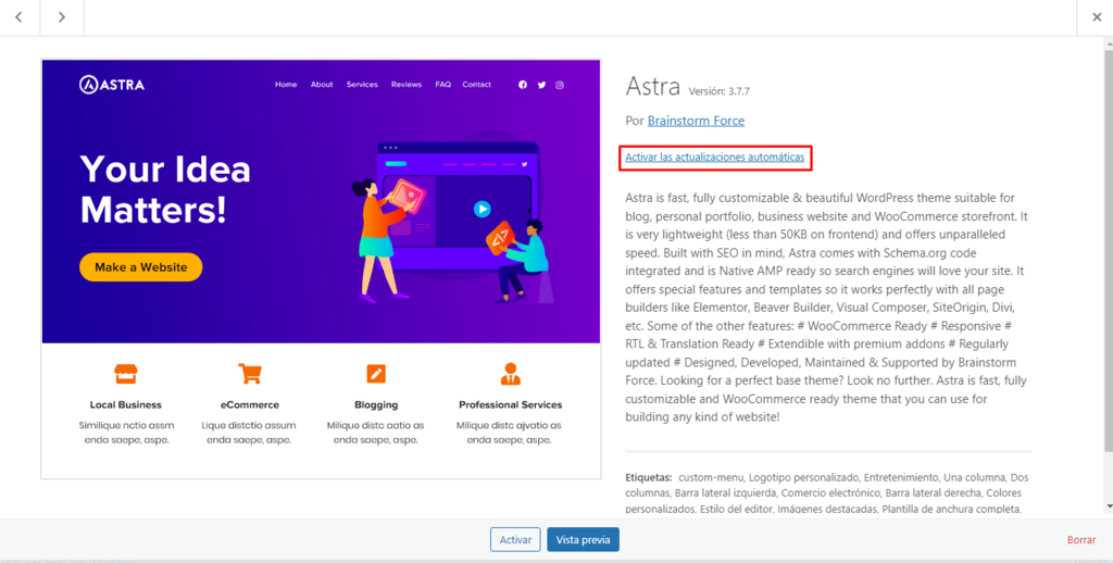 Activar la actualización automática de un tema de WordPress