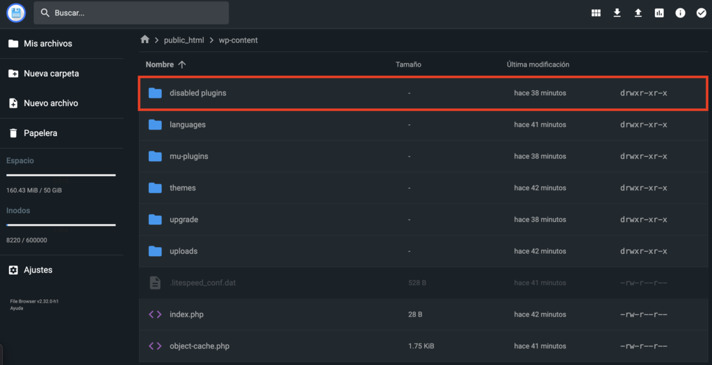 Gestor de archivos de hPanel