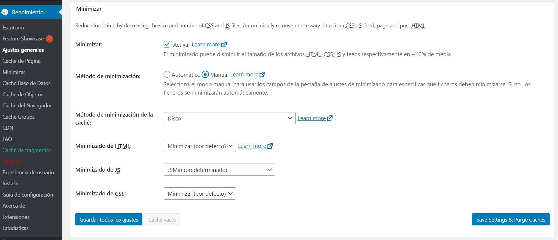 Minimizar recursos CSS y JavaScript con el plugin W3 Total Cache