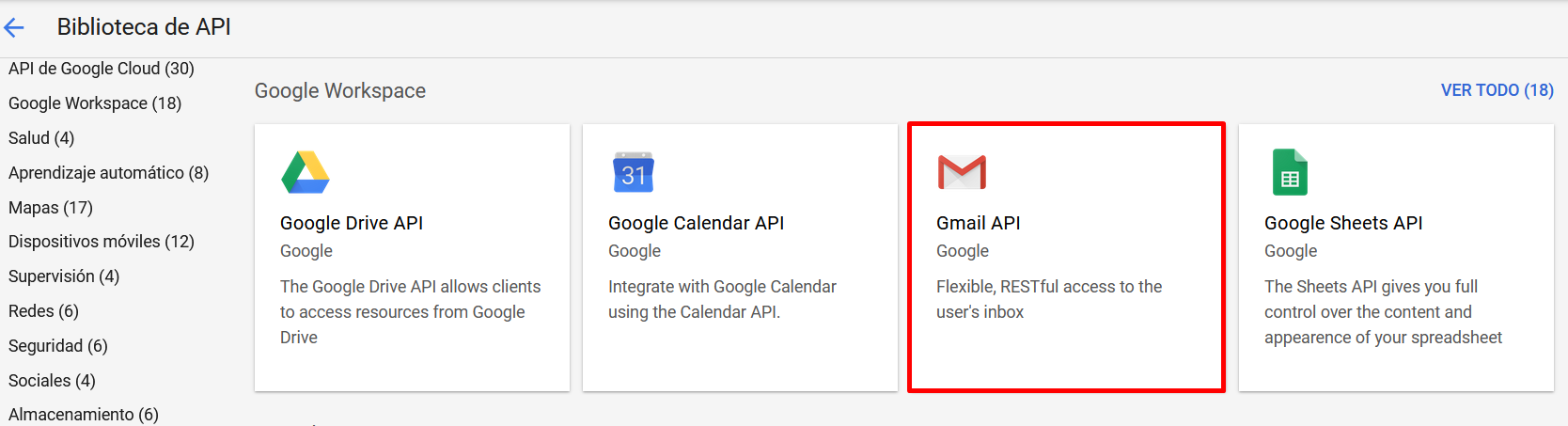 Biblioteca Gmail Api en Google Cloud