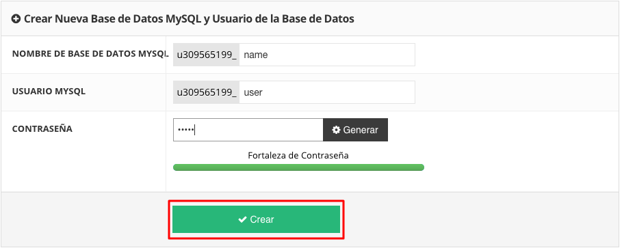 crear una nueva base de datos MySQL y un usuario de base de datos en hostingers hpanel, incluida la contraseña del nombre de usuario