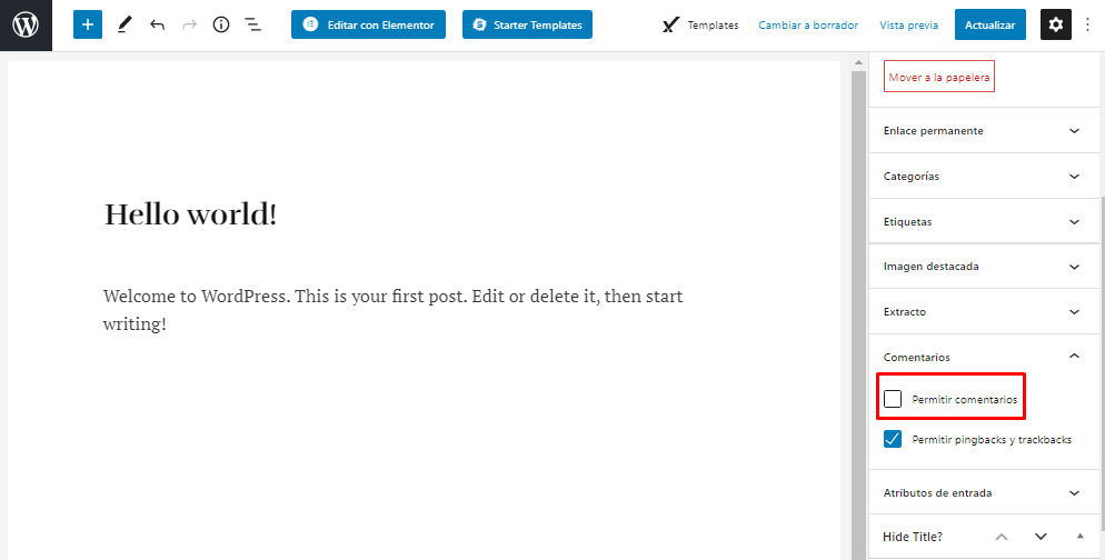 Desactivar comentarios de WordPress en una entrada o página particular