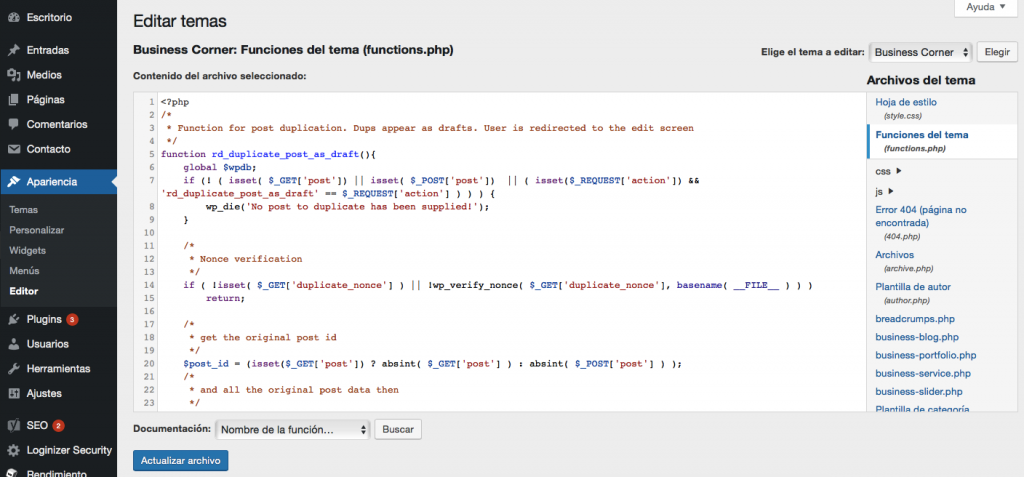 Agregar función para duplicar la página de WordPress