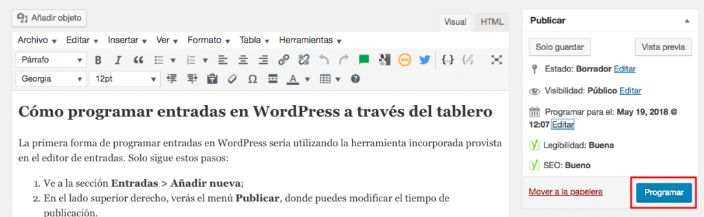 programar entradas wordpress