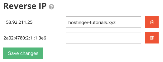 Agregar un registro PTR inverso en Hostinger