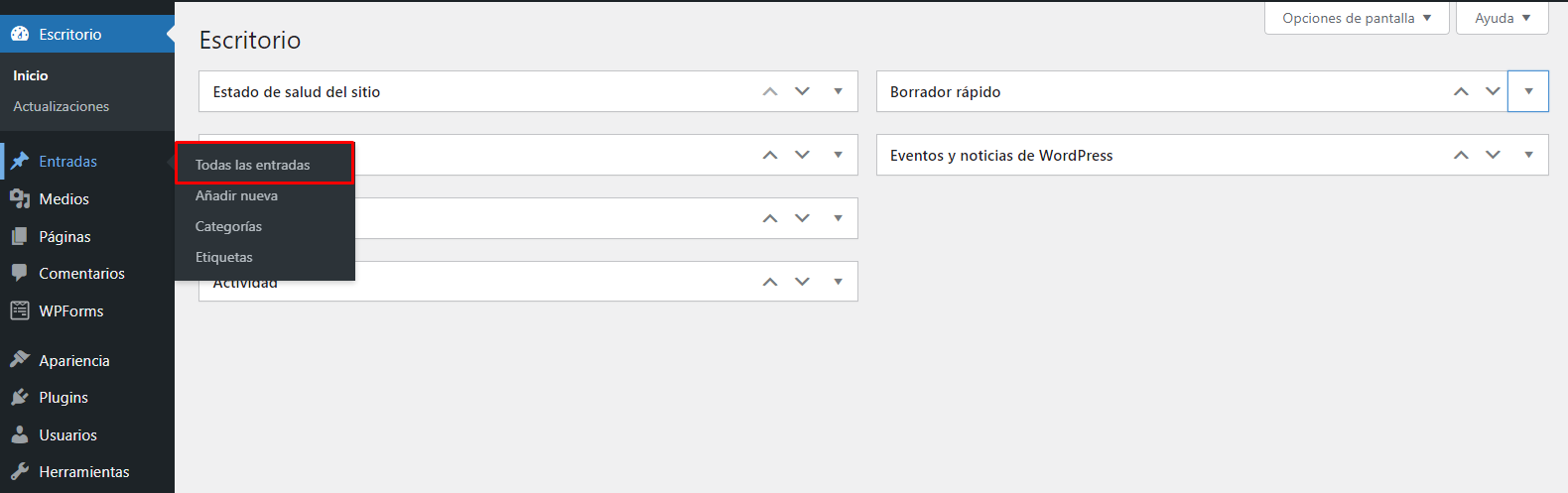 Secciòn todas las entradas en WordPress