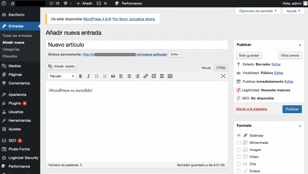 editor de entradas de wordpress