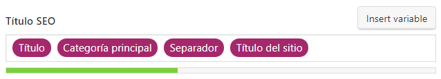 Ejemplo de meta título SEO con variables en Yoast SEO