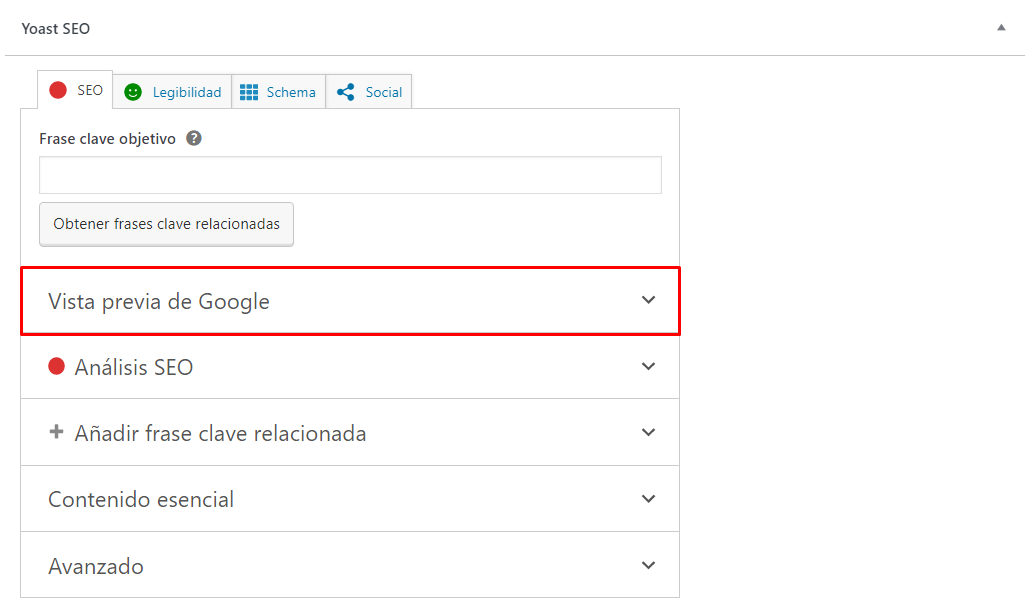 Vista previa de Google en Yoast SEO