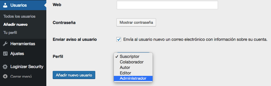 Asignar un rol a tu nueva cuenta