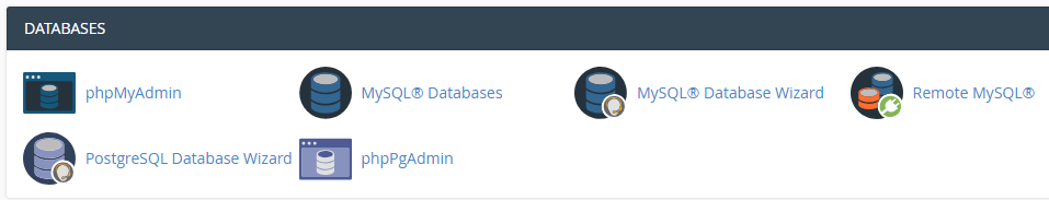 La sección de bases de datos de cPanel.