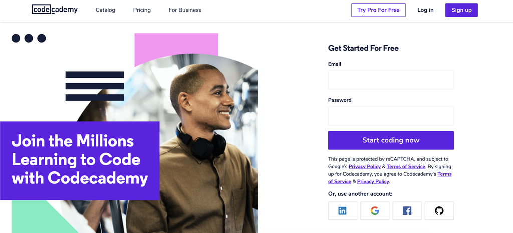 Imagen de la página de Code Academy
