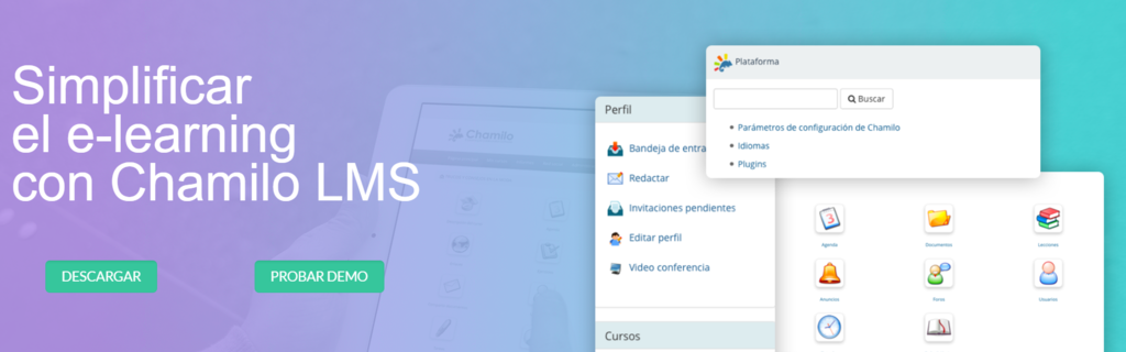 Mejores cms: Página de inicio de Chamilo.