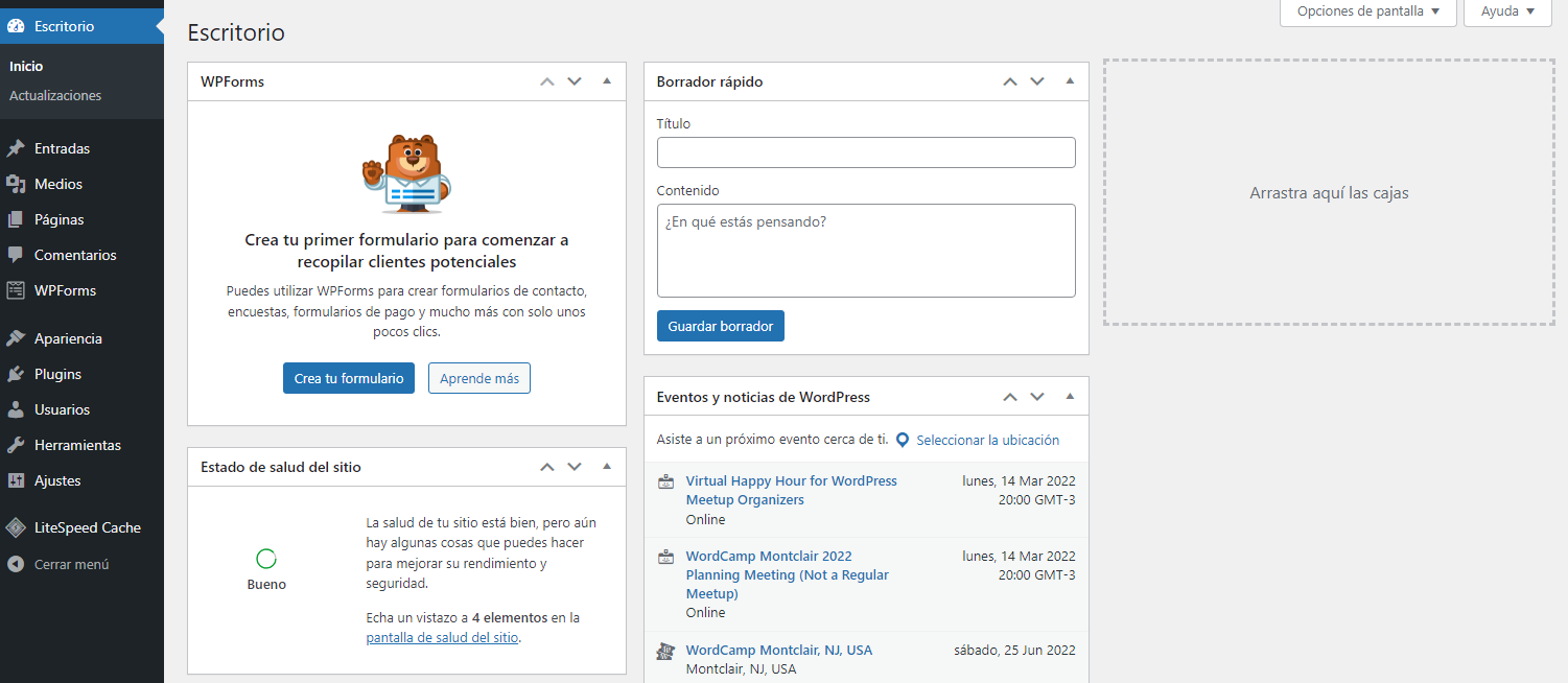Imagen del escritorio de WordPress