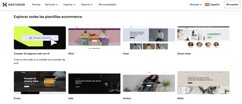 Plantillas web de Hostinger