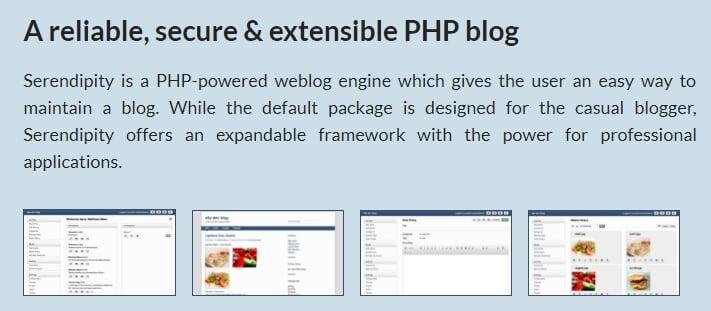 Página de inicio de Serendipity.